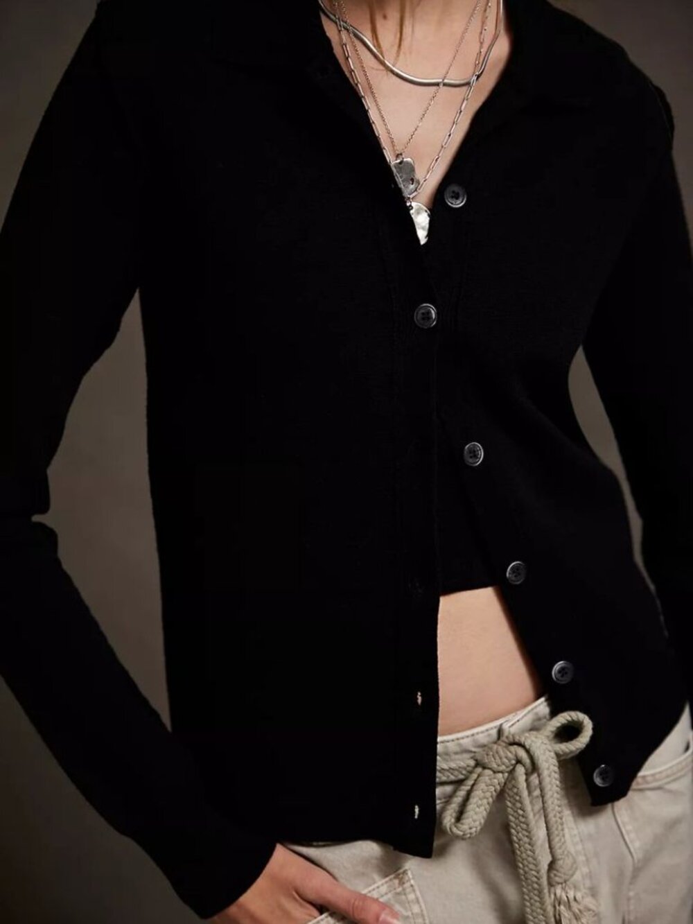 Free People Black Collared Button-Front Cardigan - Size S